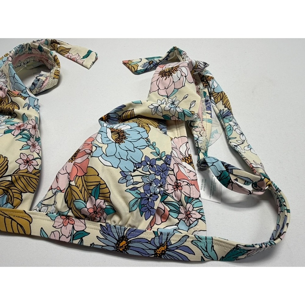 Kona Sol Floral Bikini Top Medium Halter Tie Back Pastel Swim